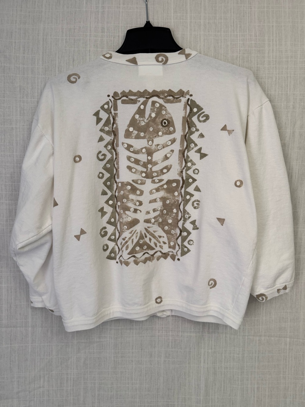 Vintage Camper’s Handpainted 100% Cotton Fishbone Sardine Sweater Cardigan S/M